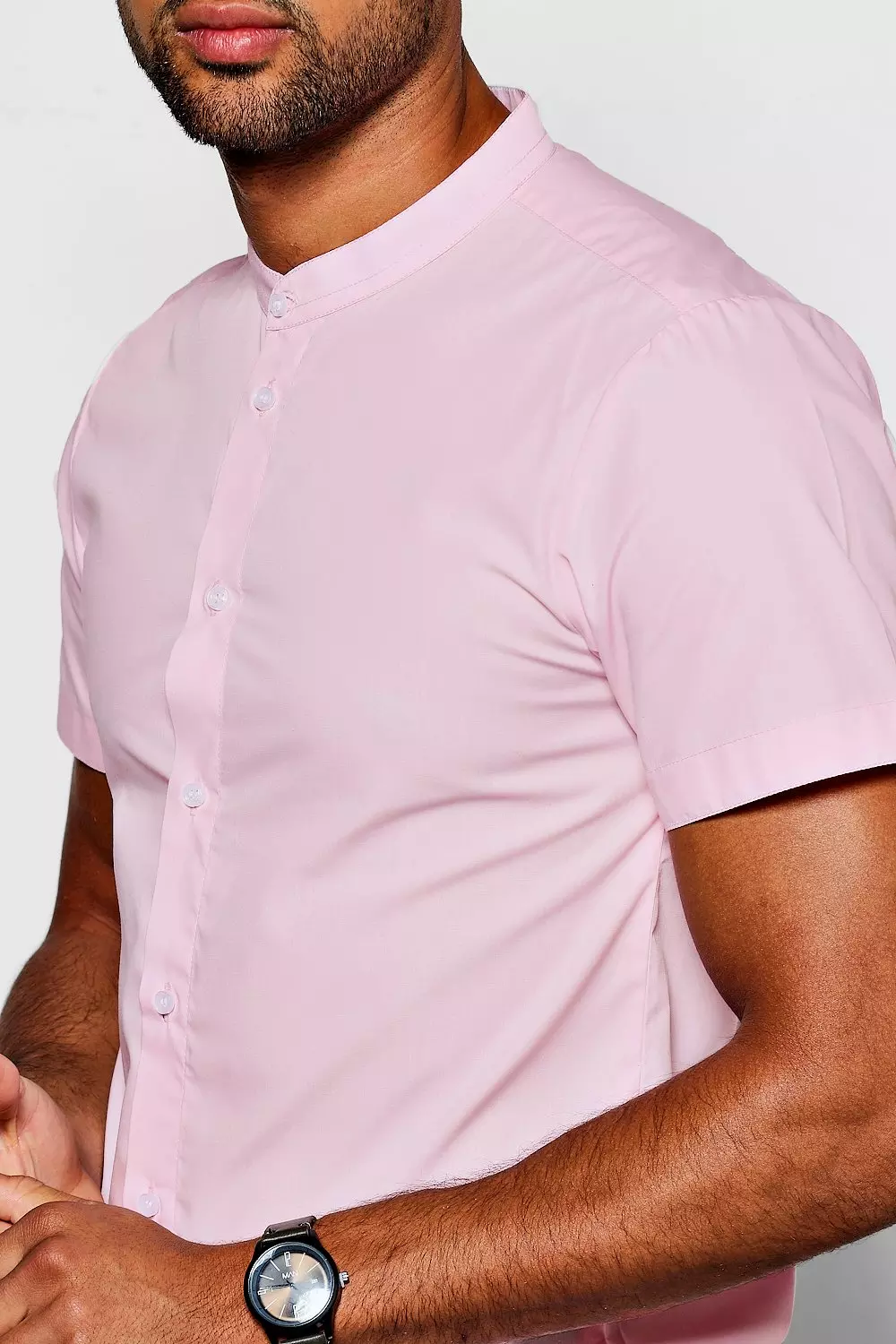 Pink grandad collar store shirt